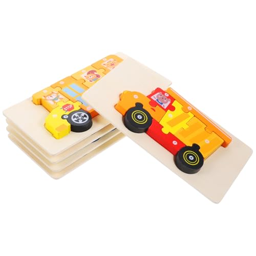 FRCOLOR 5 Sätze Holzpuzzle Teiliges Bunte Lernspielzeuge für Kleinkinder mit Feuerwehr Bus Zug und Polizeiauto Motiven Fördert Kognitive Fähigkeiten Feinmotorik Hand Auge Koordination von FRCOLOR