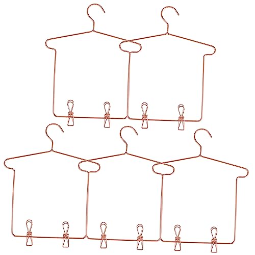 FRCOLOR 5 Sätze Puppenkleiderbügel aus Leichtem mit Clips Stabiler Halter für Puppenkleider Hosen und Röcke für Puppen und Puppenhauszubehör Roségoldfarben von FRCOLOR