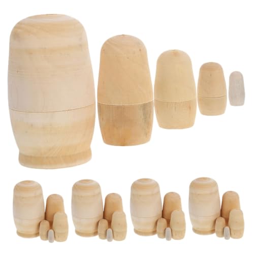 FRCOLOR 5 Sätze Unbemalte Puppen aus Holz Lagiges DIY Bastelset Blanke Russische Nesting Dolls für Kinderkunstprojekte Kreative Geschenkideen und Dekoration von FRCOLOR