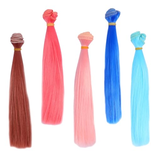 FRCOLOR 5 Stück Hochtemperaturfaser Puppenhaarsträhnen Teiliges Hitzebeständig Vielseitig Zuschneidbar Bunte Farben für DIY Puppenperücke Kreatives Puppenhaar Bastelzubehör von FRCOLOR
