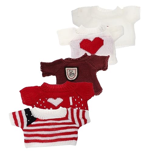 FRCOLOR 5 Stück Teiliges Austauschbarer Puppenpullover aus Weichem Wollgarn Niedliche Strickkleidung für Stofftiere Teddybären und Kleine Puppen Vielfältige Designs mit Herzen und von FRCOLOR