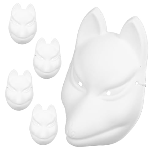 FRCOLOR 5 Stück Teiliges DIY Fuchs Papiermaske Unbemalte Weiße Tiermasken zum Bemalen Bastelmasken für Cosplay Party Kreative Handarbeit für Erwachsene von FRCOLOR