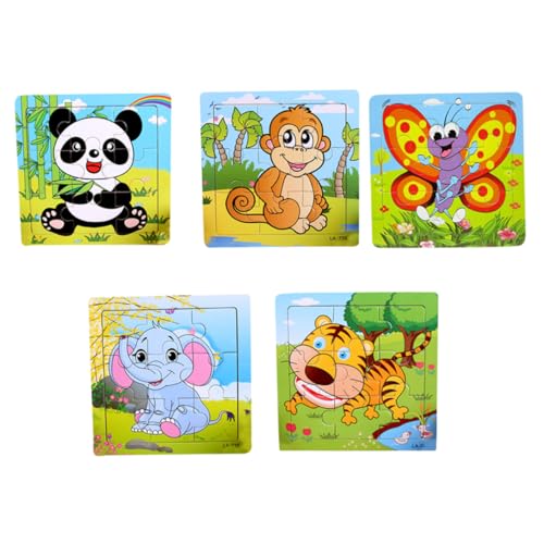 FRCOLOR 5 Stück Teiliges Holzpuzzle Lernspielzeug aus Langlebigem Holz mit Tiermotiven Elefant Tiger Panda AFFE Pädagogisches Puzzle für Kleinkinder zur Frühkindlichen Entwicklung von FRCOLOR