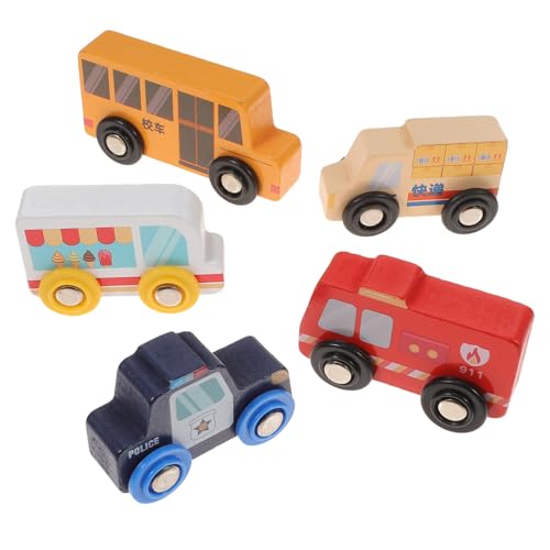 FRCOLOR 5 Stück Teiliges Holzspielzeug mit Mini Feuerwehr und Einsatzfahrzeugen Sicher Handgefertigt Fördert Kreativität und Farberkennung Robust von FRCOLOR