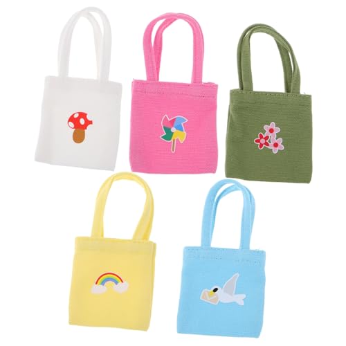 FRCOLOR 5 Stück Teiliges Mini Canvas Schultertaschen für Puppen Farbenfrohe Langlebige Mini Handtaschen aus Robustem Segeltuch Vielseitige Accessoires für Puppenhaus und Kreatives Spiel von FRCOLOR