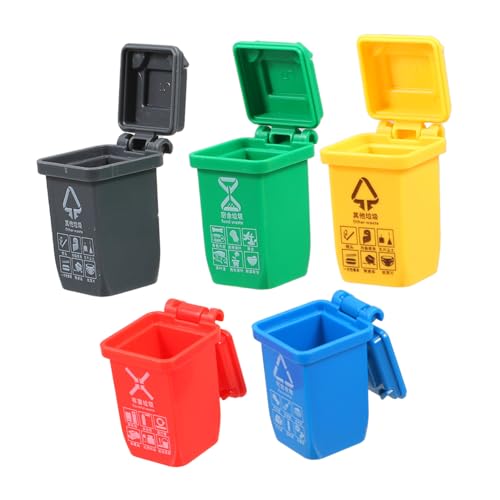FRCOLOR 5 Stück Teiliges Miniatur Puppenhaus Mülltonnen aus Robustem Kunststoff Kindgerechte Abfalltrennung Realistische Mülleimer für Kreatives und Lernspaß Am Tisch von FRCOLOR