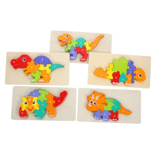 FRCOLOR 5 Stück Teiliges Montessori Holzpuzzle Dinosaurier Lernspielzeug für Kleinkinder Langlebiges Sicheres Holzspielzeug zur Motorischer Fähigkeiten und Kognitiver Entwicklung von FRCOLOR