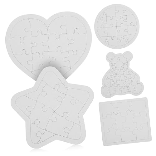 FRCOLOR 5 Stück Teiliges Weißes Papierpuzzle mit Bär Herz Stern Rund und Quadratisch Blanko Puzzle zum Bemalen Kreative DIY Puzzle Teile für Kreativität und Koordination von FRCOLOR