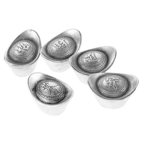 FRCOLOR 5 Stück Vintage Silber Plattierte Yuan Bao Figuren Feng Shui Wohlstands Ingots Deko für Partys Sammlerstücke und Kreative Projekte Authentischer Antiker Look von FRCOLOR