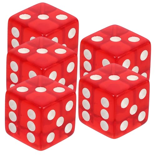 FRCOLOR 5 Stück Würfel Spielwürfel für Brettspiele Party Zubehör Leicht und Tragbar für Bars und Familienfeiern Rot Transparent von FRCOLOR