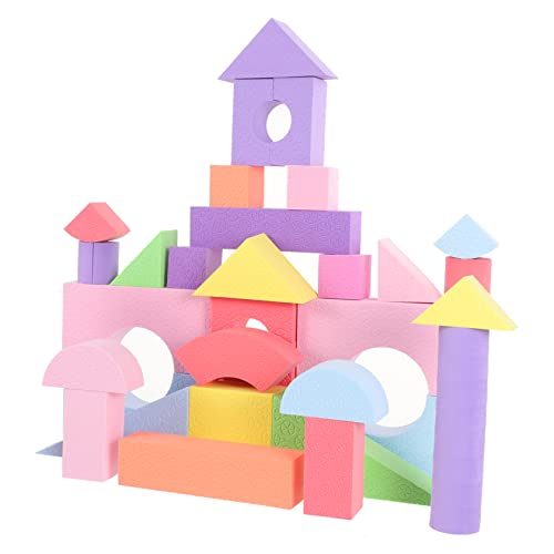 FRCOLOR 52 Stück Teiliges Geometrische Form und Farberkennungsblöcke aus Eva Bausteine für Kleinkinder Lernspielzeug zur Frühkindlichen Fördert Formen und Farbverständnis von FRCOLOR