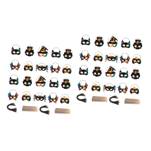 FRCOLOR 56 Stück Teiliges DIY Halloween Kratzpapier Masken Bunte Regenbogen Kratzbilder für Kreative Halloween Party Bastelmasken für Kostüm und Schulfeiern von FRCOLOR