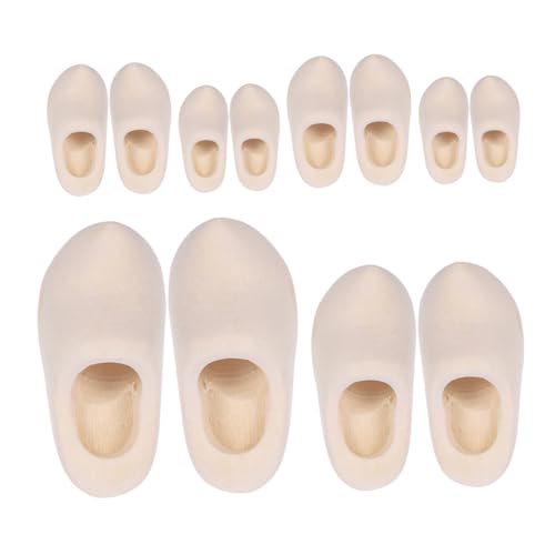 FRCOLOR 6 Paare Miniatur Holzschuhe Unlackierte Holzklompen Mini Puppenschuhe für DIY Basteln Bemalen Puppenhaus Zubehör und Kreative Modellgestaltung von FRCOLOR