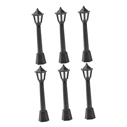FRCOLOR 6 Stück Miniatur Straßenlaternen Modell Schwarz Realistische Puppenhaus Dekoration Handarbeit Leichte Simulation Lampe für DIY Landschaft und Miniaturhäuser von FRCOLOR