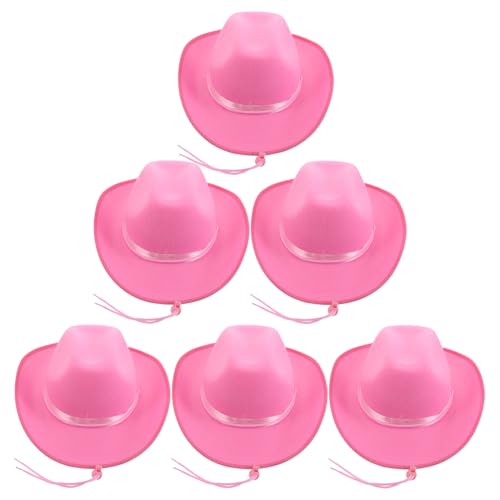 FRCOLOR 6 Stück Rosa Western Cowboyhut Hüte Partyzubehör Cowgirl Outfits Für Mädchen Westernhut Für Cowgirl Kostüm Damen Western Requisiten Cowgirlhut Stoffhut Vliesstoff von FRCOLOR