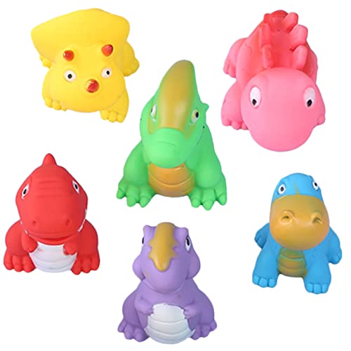 FRCOLOR 6 Stück Teiliges Abriebfestes Dinosaurier Badespielzeug mit Quietscher Kompakte Niedliche Badewannenspielzeuge für Junge Mädchen Fördert Hand Auge Koordination Wasserspielzeug von FRCOLOR
