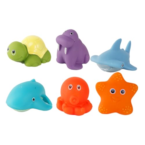 FRCOLOR 6 Stück Teiliges Badespielzeug Spritzende Farbwechselnde Cartoon Tiere Quietschtier Badewannenspielzeug für Kleinkinder Sicherer Wasserspaß Temperaturanzeigende Seestern und von FRCOLOR