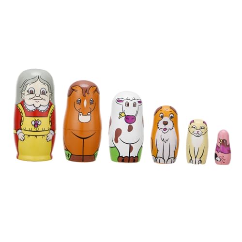 FRCOLOR 6 Stück Teiliges Handbemalte Holz Puppen mit Großmutter Motiv Dekorative Verschachtelte Spielzeugfiguren Stabile Kinderzimmer Dekoration und Geschenkidee von FRCOLOR