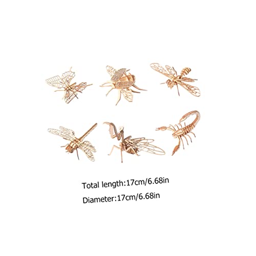 FRCOLOR 6 Stück Teiliges Holzpuzzle mit Insekten und Tiermodellen DIY Holzbausatz aus Sicherem Material Fein Polierte Oberfläche Stabiles Puzzle zum Basteln und Dekorieren von FRCOLOR