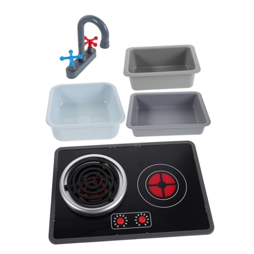 FRCOLOR 6 Stück Teiliges Kinderküchen Set mit Realistischen Licht und Soundeffekten Inklusive Spiel Induktionsherd Wasserhahn und Quadratischem Sowie Rechteckigem Mini Spülbecken von FRCOLOR