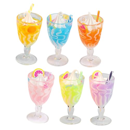 FRCOLOR 6 Stück Teiliges Mini Eisbecher aus Stabilem Kunststoff Realistische Miniatur Eiscreme Kelche in Gemischten Farben Leicht Dekorativ für Puppenhaus und Kinderküche von FRCOLOR