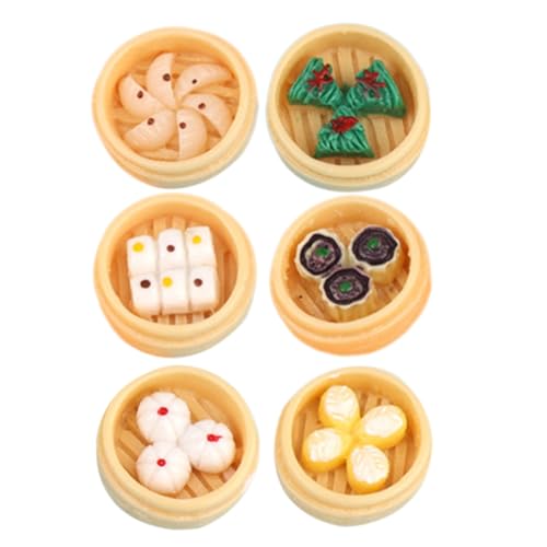 FRCOLOR 6 Stück Teiliges Miniatur Dampfgarer mit Gedämpften Brötchen Modell Dekorative Puppenhaus Lebensmittel Realistische Spielküche Accessoires für Kleinkinder und Tischdekoration von FRCOLOR