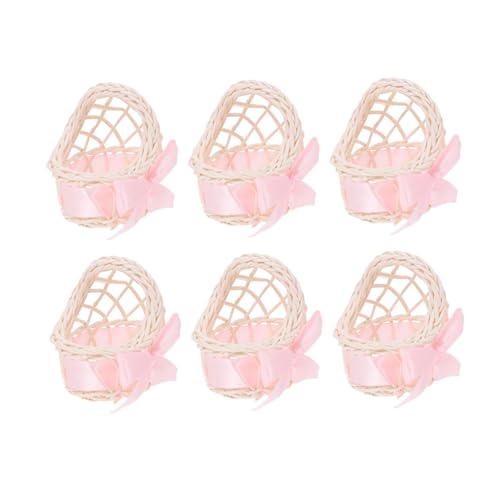 FRCOLOR 6 Stück Teiliges Miniatur Deko Geflochtener Blumenkorb Handgefertigt Miniatur Weidenkorb Puppenhaus Deko Rosa Umweltfreundlich und Vielseitig für Kinderzimmer und Mikro Szenen von FRCOLOR