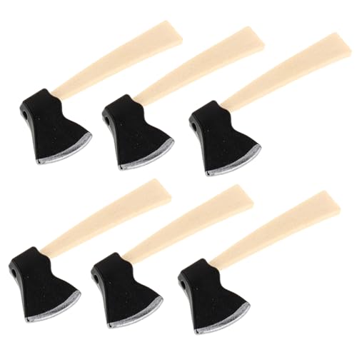FRCOLOR 6 Stück Teiliges Miniatur Holzgriff Metallbeil Set für Puppenhaus Gartenwerkzeug Dekoration Halloween Bastelprojekte Detailgetreues Mini Axt Modell für Miniaturgarten Zubehör von FRCOLOR