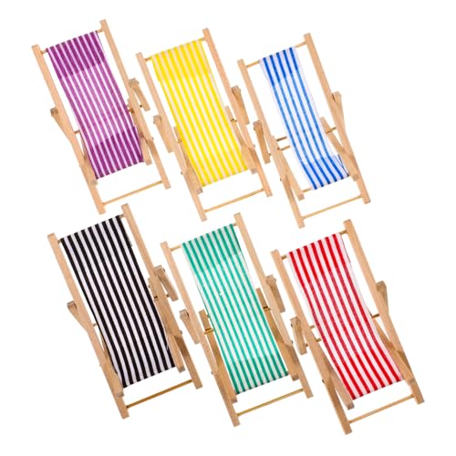 FRCOLOR 6 Stück Teiliges Miniatur Klappbare Strandliegen Puppenhaus Dekoration Leichte Stabile Liegestühle für Mikrolandschaft und Kinderhandwerk Bunte Strandmöbel für Kreative Gestaltung von FRCOLOR