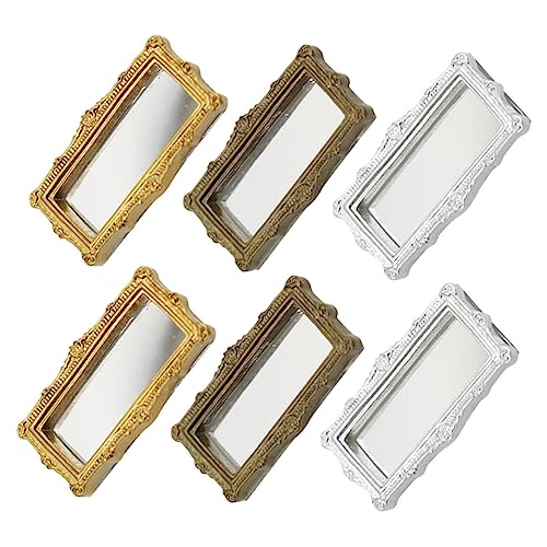 FRCOLOR 6 Stück Teiliges Miniatur Spiegel aus Harz Klassisch Gestaltete Rahmen Bronze Silber Gold Leichtes DIY Puppenhaus Zubehör Detailreich Sicher für Dekorativ für Spiel und Basteln von FRCOLOR