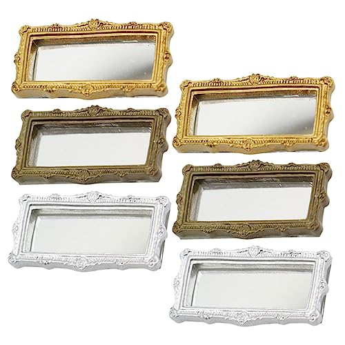 FRCOLOR 6 Stück Teiliges Miniatur Spiegelset aus Harz Klassische Puppenhaus Deko Geschnitzte Mini Spiegel Bronze Silber und Gold für Puppenhaus Zubehör und Rollenspiel von FRCOLOR