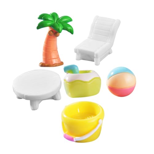 FRCOLOR 6 Stück Teiliges Miniatur Strandspielzeug aus Resin mit Liegestuhl Wassereimer Kokospalme und Mehr Kompakte Mikro Landschaft Deko für DIY Sommer Strand Szenen von FRCOLOR
