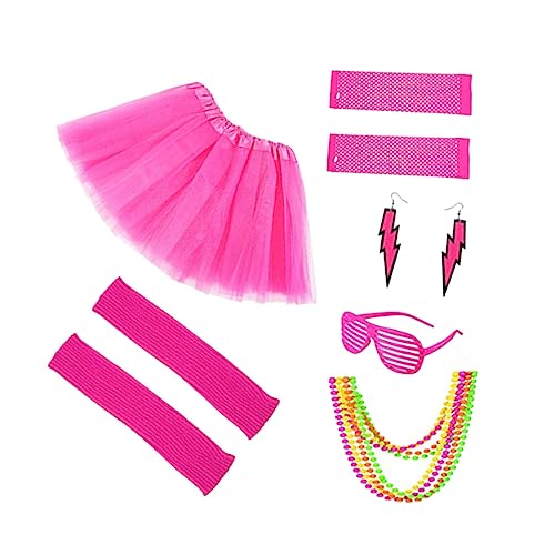 FRCOLOR 6Stücke Jahre Damen Kostümset Teiliges Neon Outfit Mit Neonkette Fischnetz Handschuhen Ohrringen Beinwärmern Für Party Fasching Festival von FRCOLOR