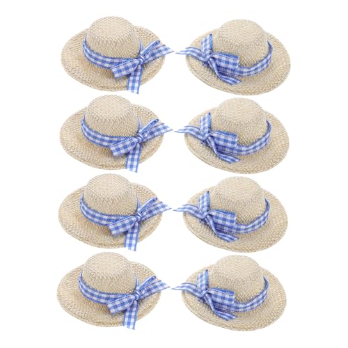 FRCOLOR 8 Stück Teiliges Mini Puppenstrohhut mit Schleifen Atmungsaktive Robuste Miniatur Bastelstrohhüte für Puppenhaus Dekoration Wiederverwendbar Vielseitig Kombinierbar als Foto von FRCOLOR