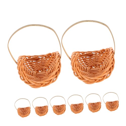 FRCOLOR 8stücke Mini-flechtkörbe Handgewebt Aus Rattan-imitat Mit Griffen Minikörbe Für Puppenhaus Puppenhauszubehör Kleine Süßigkeitenkörbe Miniatur-blumenkörbe von FRCOLOR