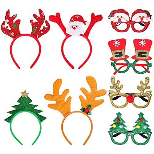 FRCOLOR 8 Stück Weihnachtsbrillengestell und Stirnbänder Weihnachtsbaum Stirnband Weihnachten Rentier Kostüm Stirnbänder Weihnachten Hüte Party Favors für Erwachsene und Kinder von FRCOLOR