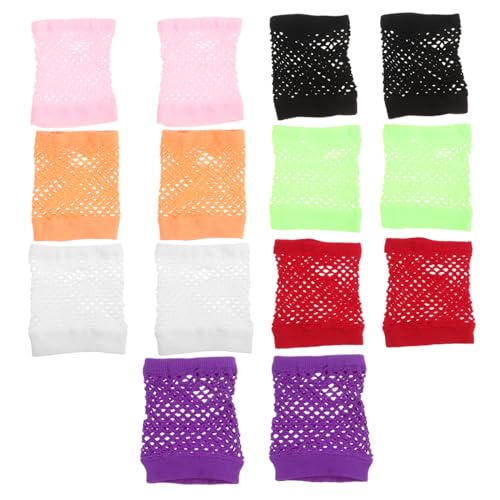 FRCOLOR 8Paare Neonfarbene Fingerlose Netzhandschuhe Elastische Damenhandschuhe für Halloween Party Jahre Cosplay Punk Show Unisex Geschlechtsneutral von FRCOLOR