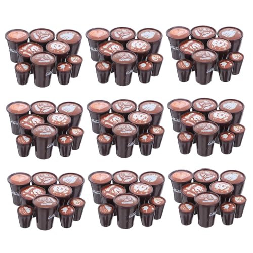 FRCOLOR 90 Stück Teiliges Set Miniatur Kaffeetassen aus Resin mit Latte Art Japanische Puppenhaus Deko Realistische Mini Kaffee Becher mit Herz Panda Katze Mustern für DIY Basteln und von FRCOLOR