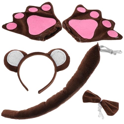 FRCOLOR Affen Kostüm Set mit Verstellbarem Affenohren Stirnband Schleife und Handschuhen Niedliches Tierkostüm Zubehör für Fasching Kinderparty und Aufführungen von FRCOLOR