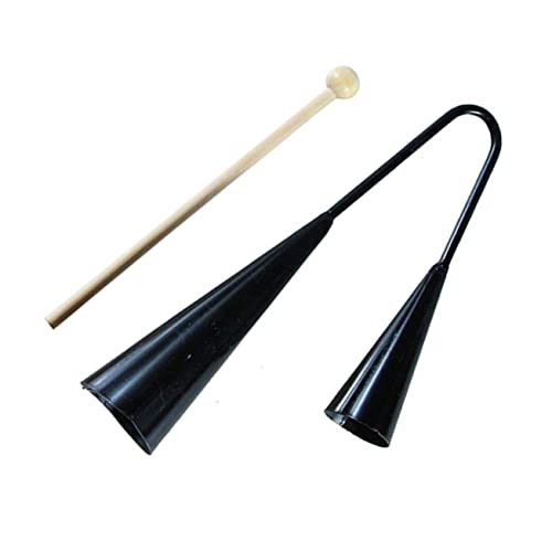 FRCOLOR Agogo Bell mit Holzschlägel Kleines Zweistimmiges Percussion Instrument für Langlebig und Handlich Traditionelles Musikinstrument für Frühe Musikalische Bildung Schwarz von FRCOLOR