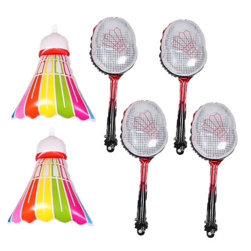 FRCOLOR Aufblasbare Badminton Ballons Set aus Aluminiumfolie Leichte Sport Motto Partydeko Große Bunte Federbälle und Rote Badmintonschläger für Outdoor Shuttlecock Dekoration von FRCOLOR