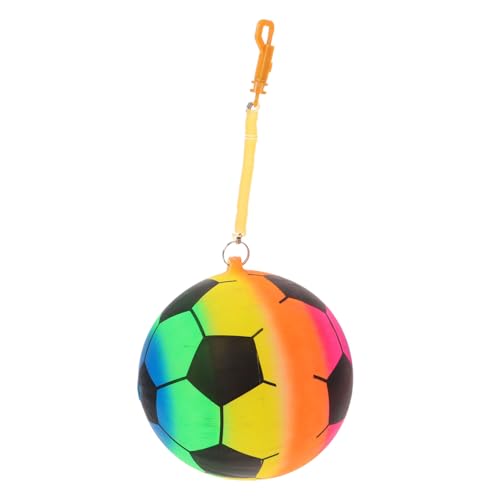 FRCOLOR Aufblasbarer Kleiner Fußball mit Federseil und Tragegriff Leichter Bunter Hüpfball für Kindergarten und Draußen Platzsparend Sicher und Einfach zu Transportieren von FRCOLOR