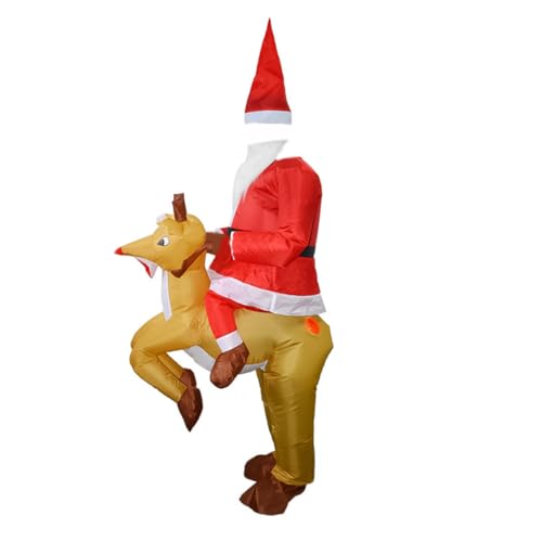 FRCOLOR Aufblasbares Elch-Kostüm mit Santa Claus Motiv Einheitsgröße Strapazierfähiges Material Wiederverwendbar für Weihnachtsfeier Karneval und Cosplay batteriefrei von FRCOLOR