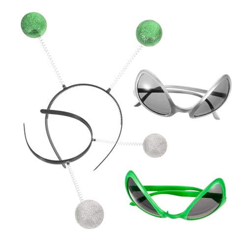 FRCOLOR Außerirdische Sonnenbrille und Stirnband Silber Grün Lustiges Halloween Kostüm Zubehör Haarschmuck für Erwachsene Cosplay Party Accessoires von FRCOLOR