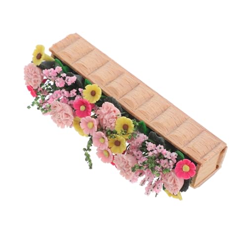 FRCOLOR Bunten Blüten und Langem Holztopf Langlebige Puppenhaus Deko Kleines Garten Accessoire Farbenfrohe Detailreiche Miniatur für Dollhouse von FRCOLOR