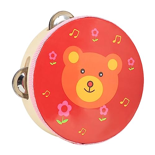 FRCOLOR Cartoon Hand Drum Musikspielzeug Doppelseitige Trommel Rot mit Bären Design Early Education für Musikalische und Handkrafttraining von FRCOLOR