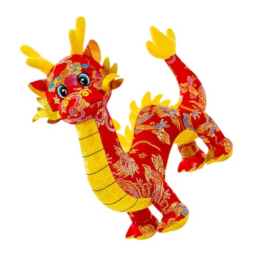 FRCOLOR Chinesisches Neujahr Plüschtier Drache Rotes Satin Stofftier Kuscheltier Drachenspielzeug Jahresmaskottchen für Familie und Freunde von FRCOLOR