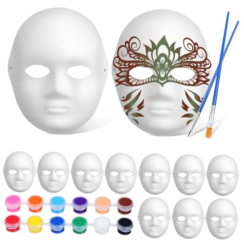 FRCOLOR DIY Masken Bastelset mit Leeren Papiermasken Farben Acrylfarbe À Pinsel Handbemalte Anpassbare Gesichtsmasken für Malspaß Karneval Fasching und Kostümparty von FRCOLOR