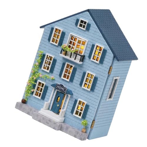 FRCOLOR DIY Miniatur Holz Puppenhaus Bausatz mit Möbeln Stabiles Miniaturhaus Modell Kreatives Bastelset für Erwachsene und Teens Perfektes Weihnachtsdekor für Zimmergestaltung und von FRCOLOR
