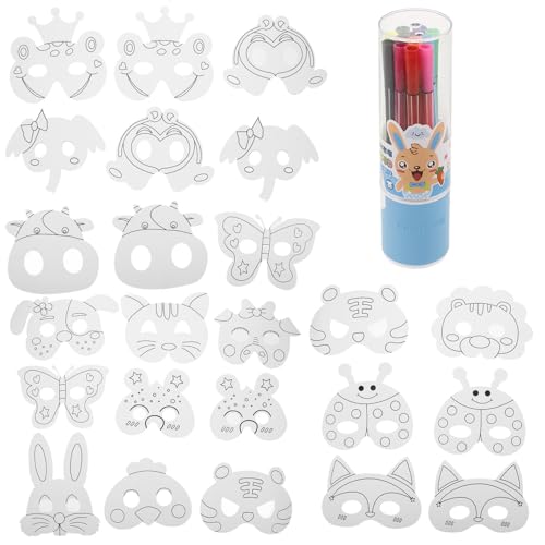 FRCOLOR Diy Tiermasken Set für Leere Masken zum Bemalen mit Wasserfarben für Bastelprojekte und Bühnenaufführungen Sicher und Kreativ für Partys und Feste von FRCOLOR
